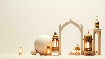Eid mubarak and ramadan kareem greetings with islamic lantern and mosque. Eid al fitr background. Eid al fitr background of window concept by AI Generated photo