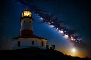 a lighthouse with stars and the milky in the sky. AI-Generated photo