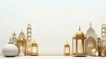 Eid mubarak and ramadan kareem greetings with islamic lantern and mosque. Eid al fitr background. Eid al fitr background of window concept by AI Generated photo