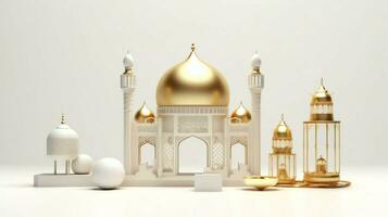 Eid mubarak and ramadan kareem greetings with islamic lantern and mosque. Eid al fitr background. Eid al fitr background of window concept by AI Generated photo