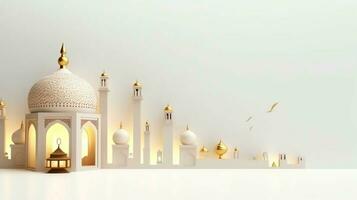 Eid mubarak and ramadan kareem greetings with islamic lantern and mosque. Eid al fitr background. Eid al fitr background of window concept by AI Generated photo
