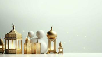 Eid mubarak and ramadan kareem greetings with islamic lantern and mosque. Eid al fitr background. Eid al fitr background of window concept by AI Generated photo
