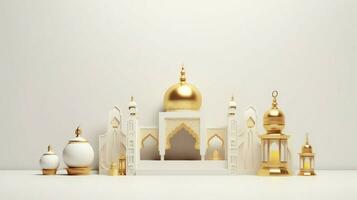 Eid mubarak and ramadan kareem greetings with islamic lantern and mosque. Eid al fitr background. Eid al fitr background of window concept by AI Generated photo
