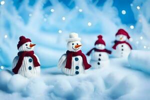 snowmen in the snow. AI-Generated photo