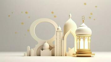 Eid mubarak and ramadan kareem greetings with islamic lantern and mosque. Eid al fitr background. Eid al fitr background of window concept by AI Generated photo