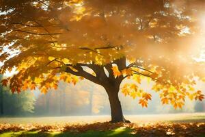 a tree is shown in the sun with leaves. AI-Generated photo