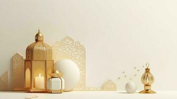 Eid mubarak and ramadan kareem greetings with islamic lantern and mosque. Eid al fitr background. Eid al fitr background of window concept by AI Generated photo