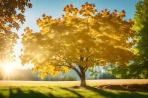 a tree with yellow leaves in the sun. AI-Generated photo