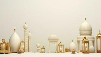 Eid mubarak and ramadan kareem greetings with islamic lantern and mosque. Eid al fitr background. Eid al fitr background of window concept by AI Generated photo