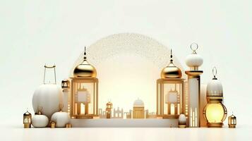 Eid mubarak and ramadan kareem greetings with islamic lantern and mosque. Eid al fitr background. Eid al fitr background of window concept by AI Generated photo