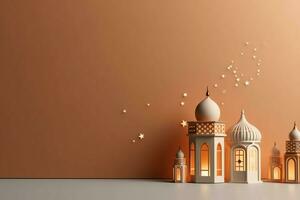 Eid mubarak and ramadan kareem greetings with islamic lantern and mosque. Eid al fitr background. Eid al fitr background of window concept by AI Generated photo