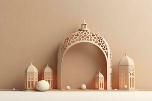 Eid mubarak and ramadan kareem greetings with islamic lantern and mosque. Eid al fitr background. Eid al fitr background of window concept by AI Generated photo