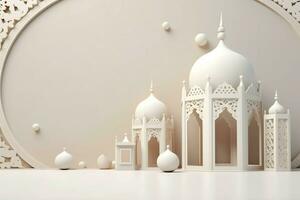 Eid mubarak and ramadan kareem greetings with islamic lantern and mosque. Eid al fitr background. Eid al fitr background of window concept by AI Generated photo