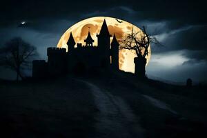 a castle with a full moon in the sky. AI-Generated photo