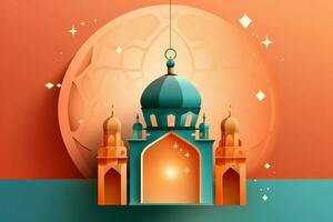 Eid mubarak and ramadan kareem greetings with islamic lantern and mosque. Eid al fitr background. Eid al fitr background of window concept by AI Generated photo