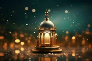 Eid mubarak and ramadan kareem greetings with islamic lantern and mosque. Eid al fitr background. Eid al fitr background of window concept by AI Generated photo