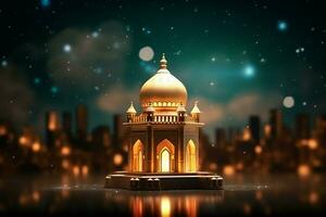 Eid mubarak and ramadan kareem greetings with islamic lantern and mosque. Eid al fitr background. Eid al fitr background of window concept by AI Generated photo