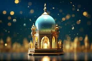 Eid mubarak and ramadan kareem greetings with islamic lantern and mosque. Eid al fitr background. Eid al fitr background of window concept by AI Generated photo