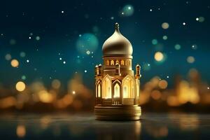 Eid mubarak and ramadan kareem greetings with islamic lantern and mosque. Eid al fitr background. Eid al fitr background of window concept by AI Generated photo