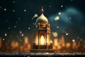 Eid mubarak and ramadan kareem greetings with islamic lantern and mosque. Eid al fitr background. Eid al fitr background of window concept by AI Generated photo