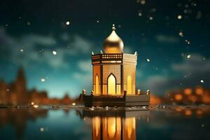 Eid mubarak and ramadan kareem greetings with islamic lantern and mosque. Eid al fitr background. Eid al fitr background of window concept by AI Generated photo
