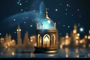 Eid mubarak and ramadan kareem greetings with islamic lantern and mosque. Eid al fitr background. Eid al fitr background of window concept by AI Generated photo