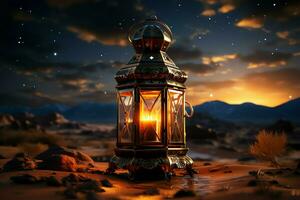 Eid mubarak and ramadan kareem greetings with islamic lantern and mosque. Eid al fitr background. Eid al fitr background of window concept by AI Generated photo