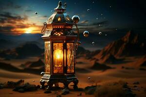 Eid mubarak and ramadan kareem greetings with islamic lantern and mosque. Eid al fitr background. Eid al fitr background of window concept by AI Generated photo