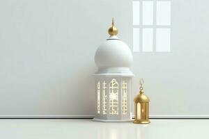 Eid mubarak and ramadan kareem greetings with islamic lantern and mosque. Eid al fitr background. Eid al fitr background of window concept by AI Generated photo