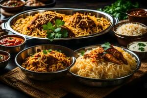 indian food dishes in bowls on a table. AI-Generated photo