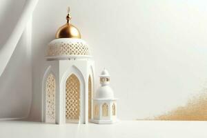 Eid mubarak and ramadan kareem greetings with islamic lantern and mosque. Eid al fitr background. Eid al fitr background of window concept by AI Generated photo