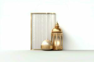 Eid mubarak and ramadan kareem greetings with islamic lantern and mosque. Eid al fitr background. Eid al fitr background of window concept by AI Generated photo