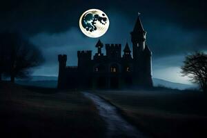 a castle with a full moon in the sky. AI-Generated photo