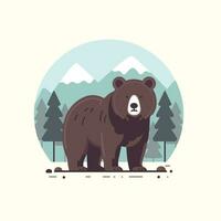 Bear in the forest flat design vector