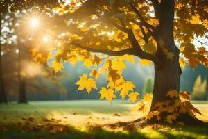 autumn leaves on a tree in the sun. AI-Generated photo