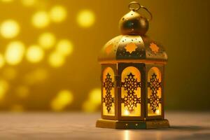 Eid mubarak and ramadan kareem greetings with islamic lantern and mosque. Eid al fitr background. Eid al fitr background of window concept by AI Generated photo