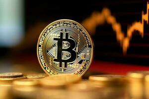 dorado bitcoin digital criptomoneda futurista dinero. tecnología negocio Internet comercio concepto por ai generado foto