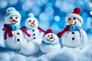 snowmen in the snow. AI-Generated photo