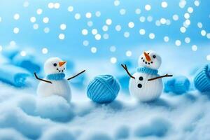 snowmen in the snow. AI-Generated photo