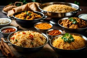 indian food in bowls and bowls. AI-Generated photo