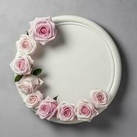 romántico ramo de flores de blanco floral rosado flores con Copiar espacio. natural floral Rosa marco diseño concepto por ai generado foto