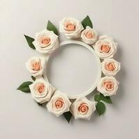 romántico ramo de flores de blanco floral rosado flores con Copiar espacio. natural floral Rosa marco diseño concepto por ai generado foto