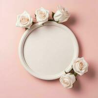 romántico ramo de flores de blanco floral rosado flores con Copiar espacio. natural floral Rosa marco diseño concepto por ai generado foto