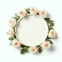 Romantic bouquet of blank floral pink blossoms with copy space. Natural floral rose frame layout concept by AI Generated photo