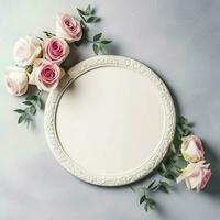 romántico ramo de flores de blanco floral rosado flores con Copiar espacio. natural floral Rosa marco diseño concepto por ai generado foto