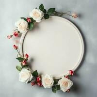 romántico ramo de flores de blanco floral rosado flores con Copiar espacio. natural floral Rosa marco diseño concepto por ai generado foto