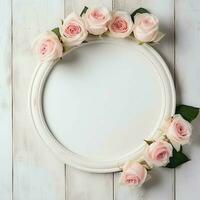 Romantic bouquet of blank floral pink blossoms with copy space. Natural floral rose frame layout concept by AI Generated photo