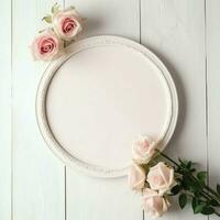 romántico ramo de flores de blanco floral rosado flores con Copiar espacio. natural floral Rosa marco diseño concepto por ai generado foto