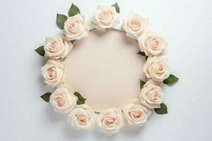 romántico ramo de flores de blanco floral rosado flores con Copiar espacio. natural floral Rosa marco diseño concepto por ai generado foto