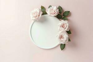 romántico ramo de flores de blanco floral rosado flores con Copiar espacio. natural floral Rosa marco diseño concepto por ai generado foto